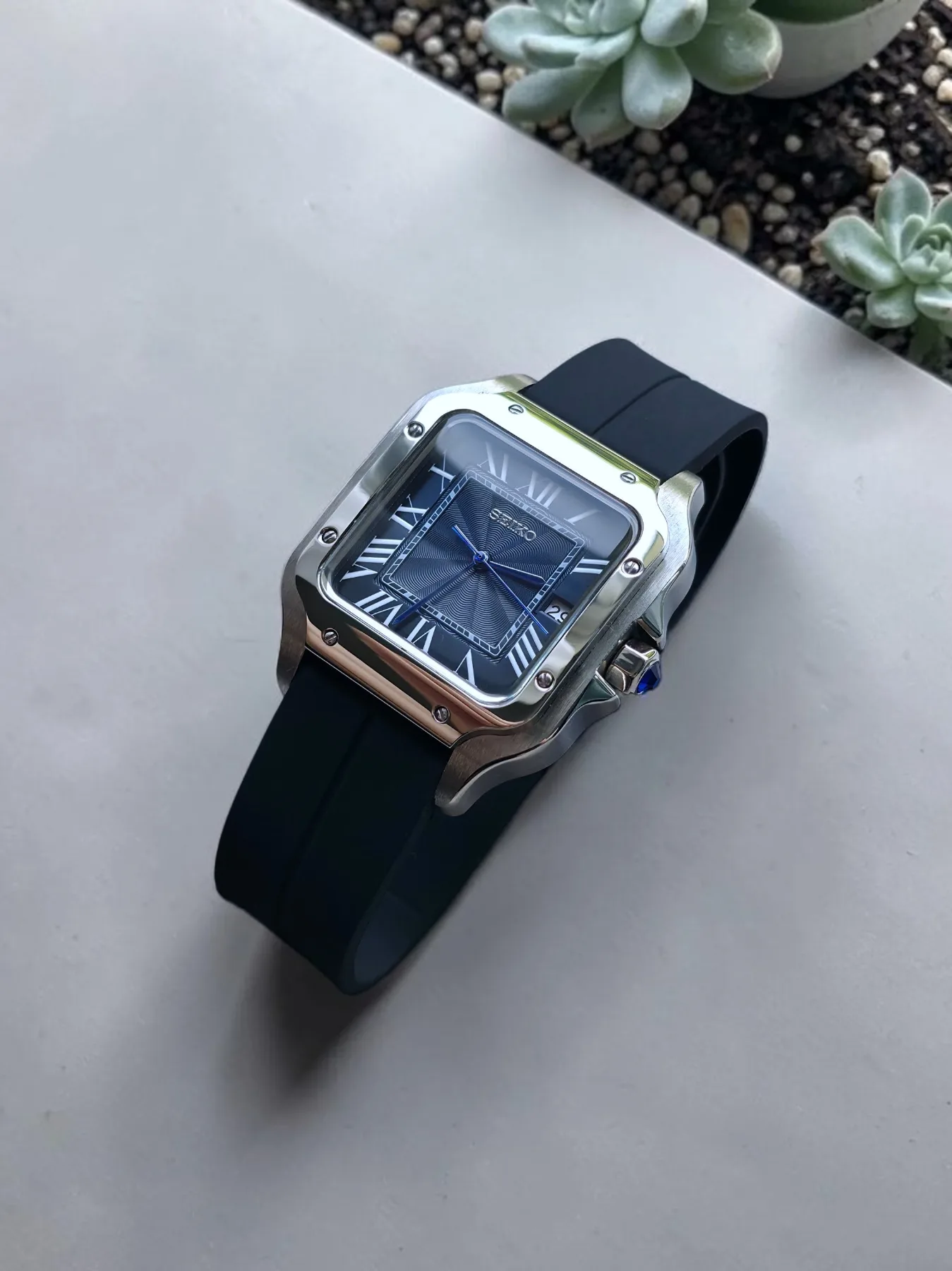 Seiko Mod Santos Automatique – Cadran bleu – 38 mm
