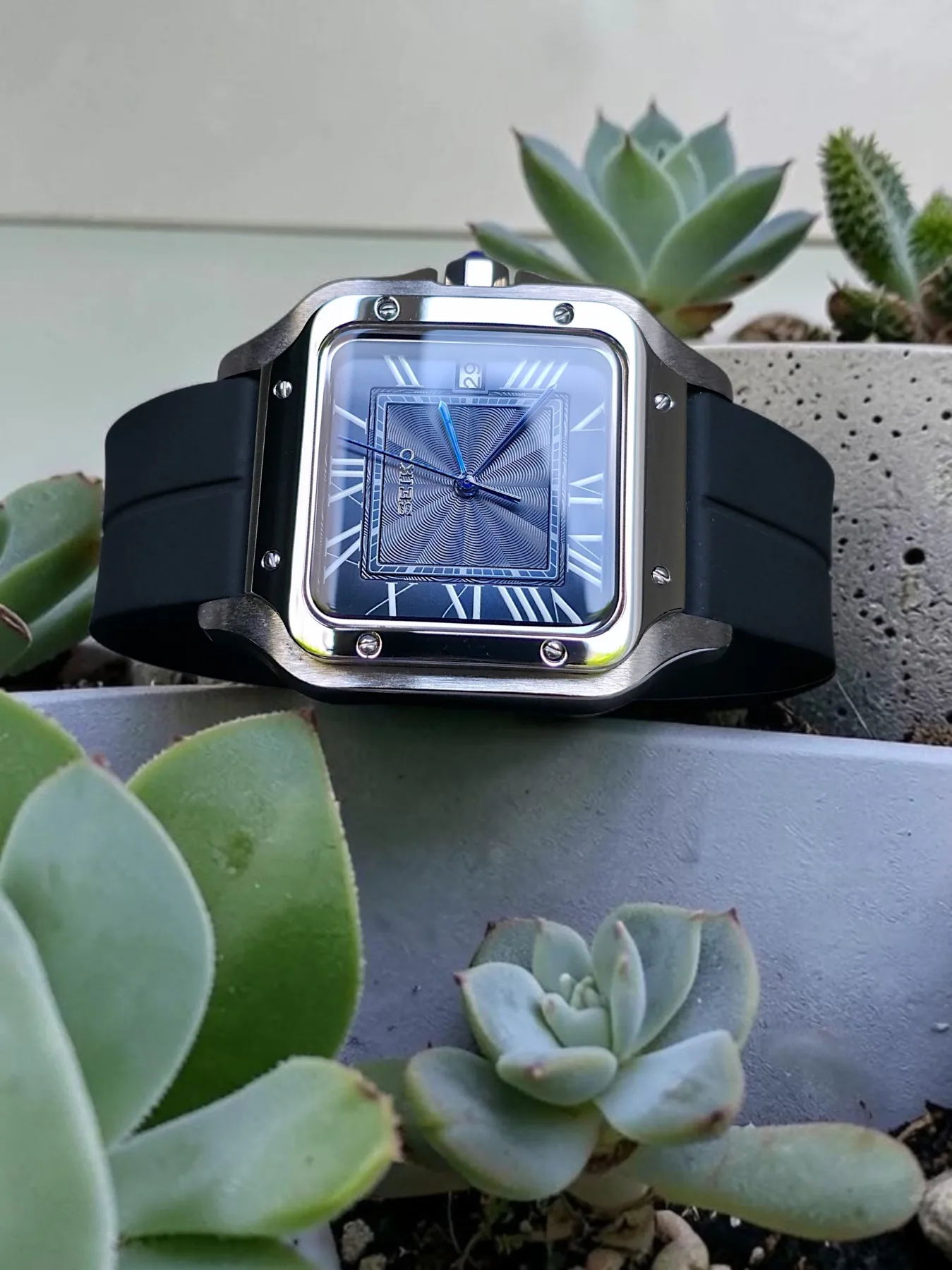 Seiko Mod Santos Automatique – Cadran bleu – 38 mm — photo 3