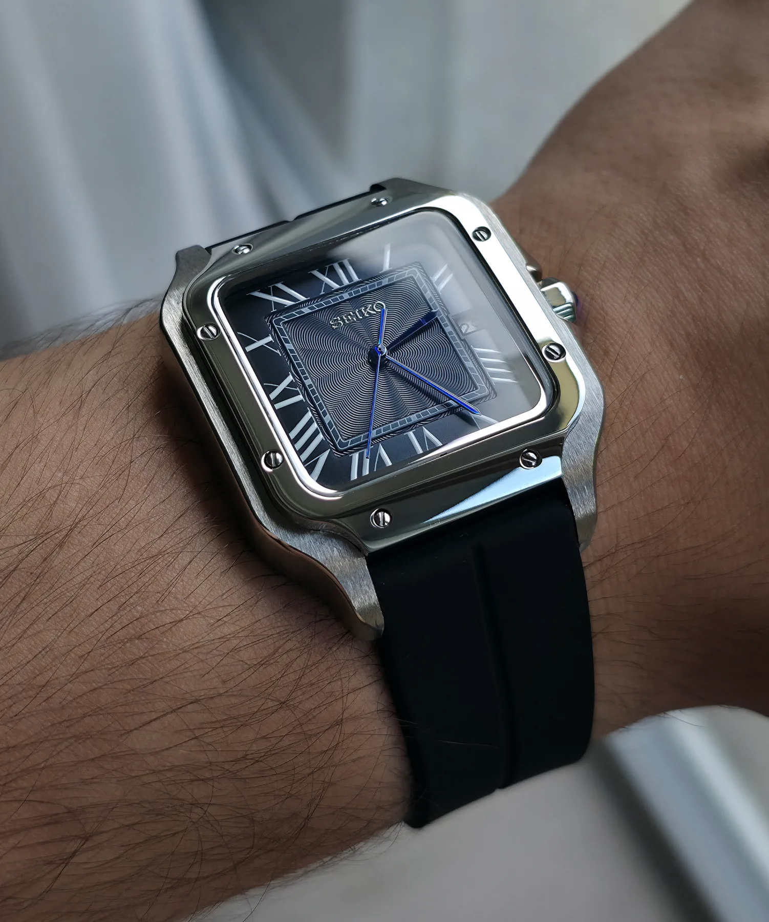 Seiko Mod Santos Automatique – Cadran bleu – 38 mm — photo 4