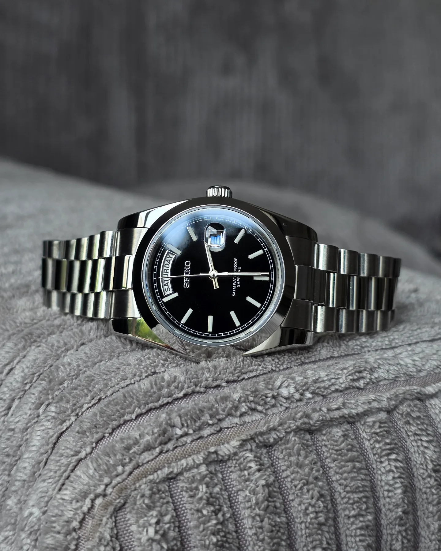 Seiko Mod Day-Date Quartz – Cadran noir – 36 mm — photo 2
