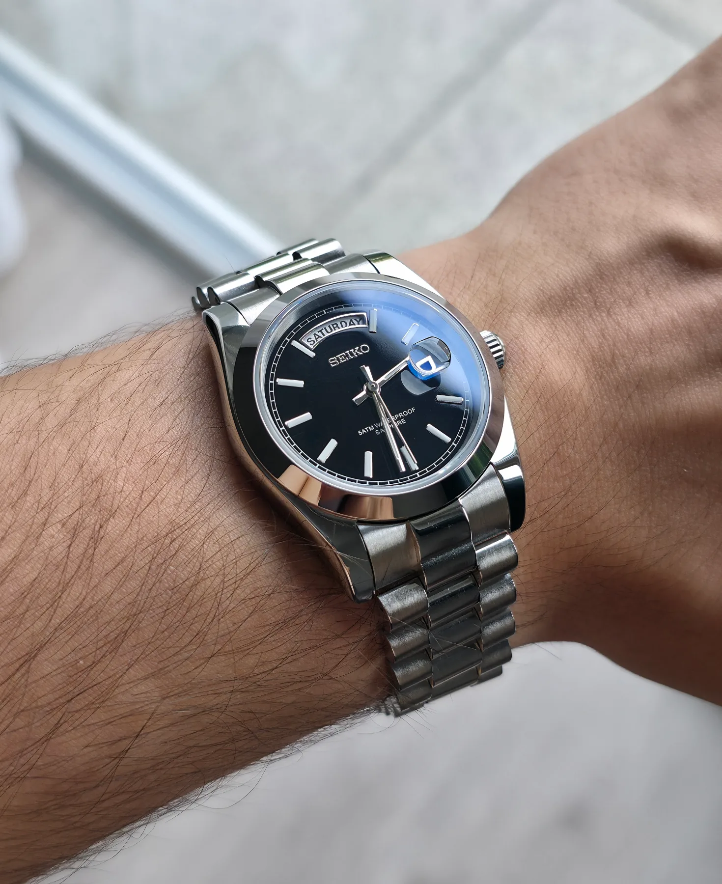 Seiko Mod Day-Date Quartz – Cadran noir – 36 mm — photo 3
