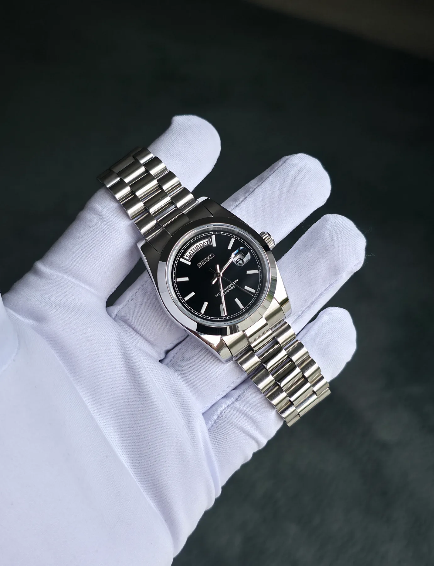 Seiko Mod Day-Date Quartz – Cadran noir – 36 mm — photo 4