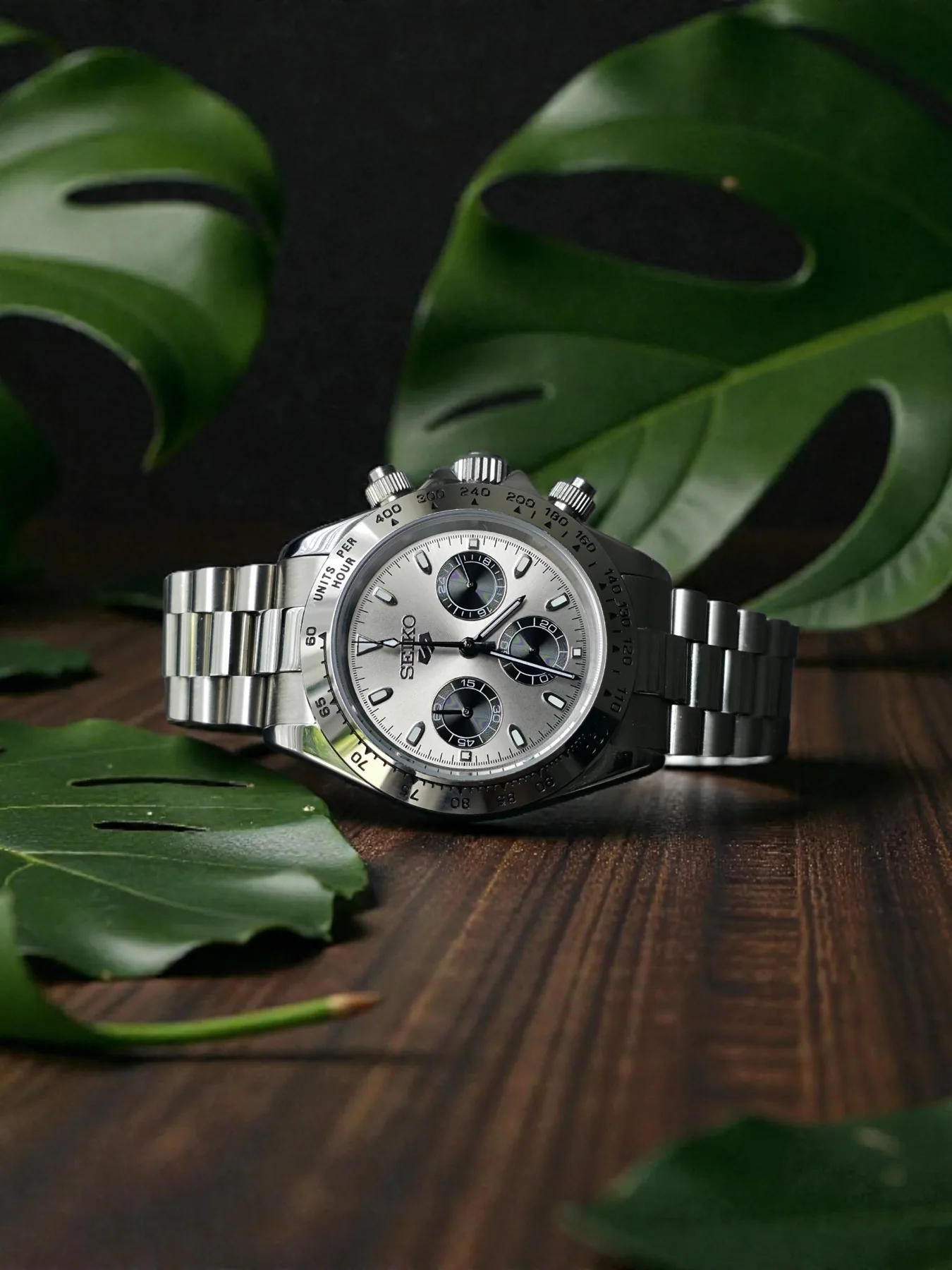 Seiko Mod Daytona Chronographe – Cadran gris ardoise – 40 mm