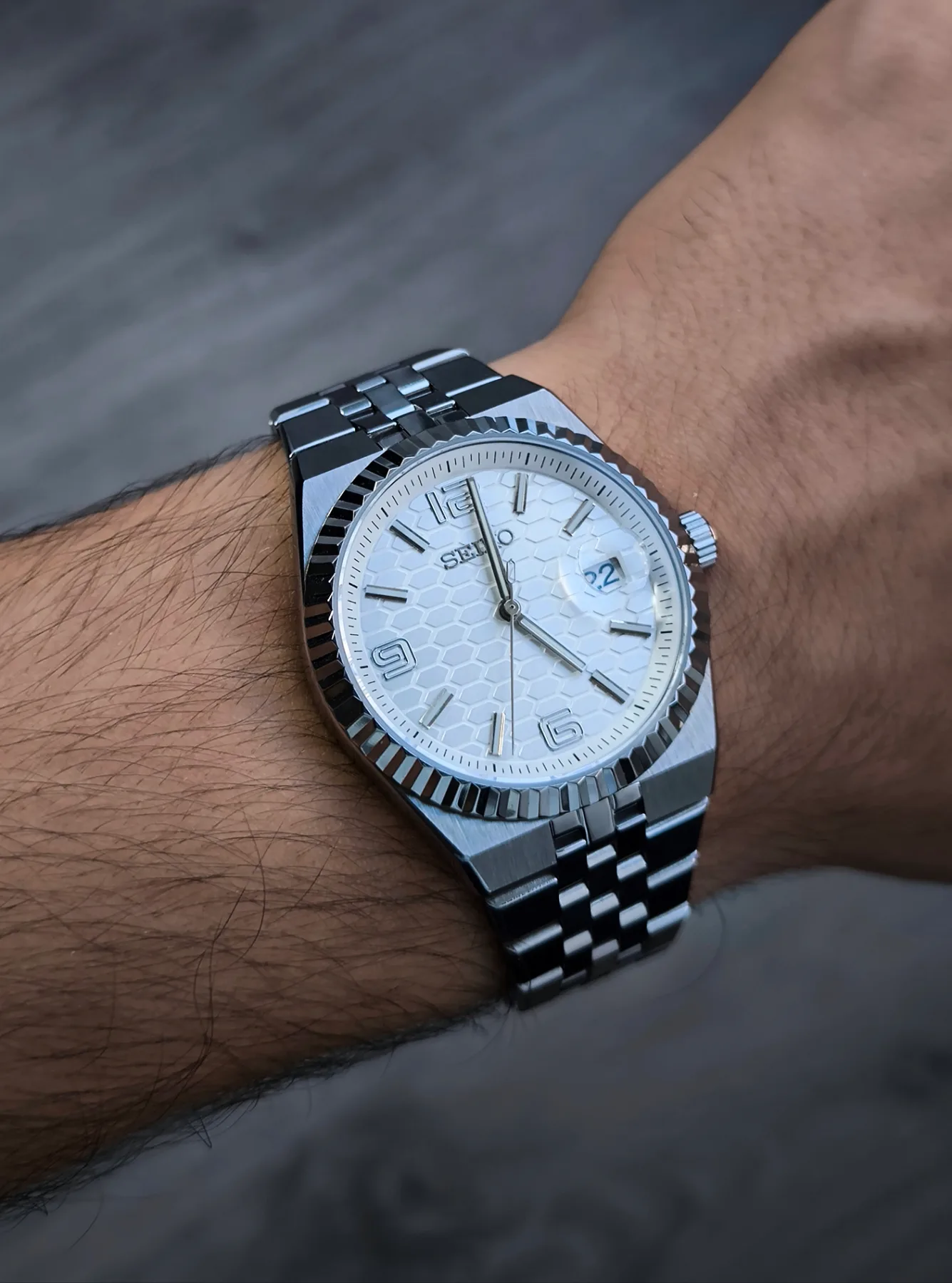 Seiko Mod Land-Dweller Automatique – Cadran blanc nid d'abeille – 40 mm