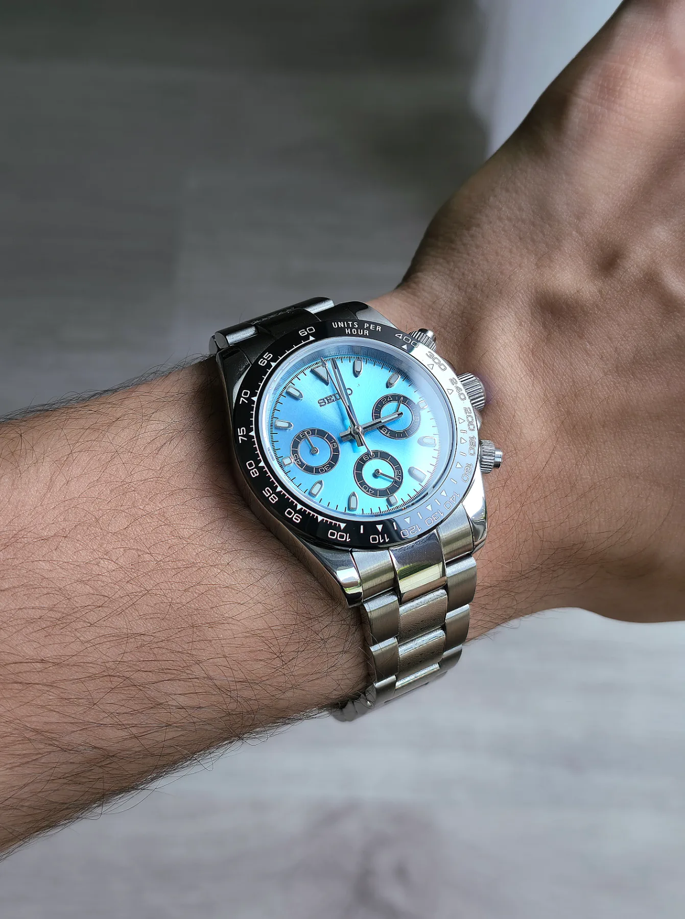 Seiko Mod Daytona Chronographe – Cadran Ice Blue – 40 mm