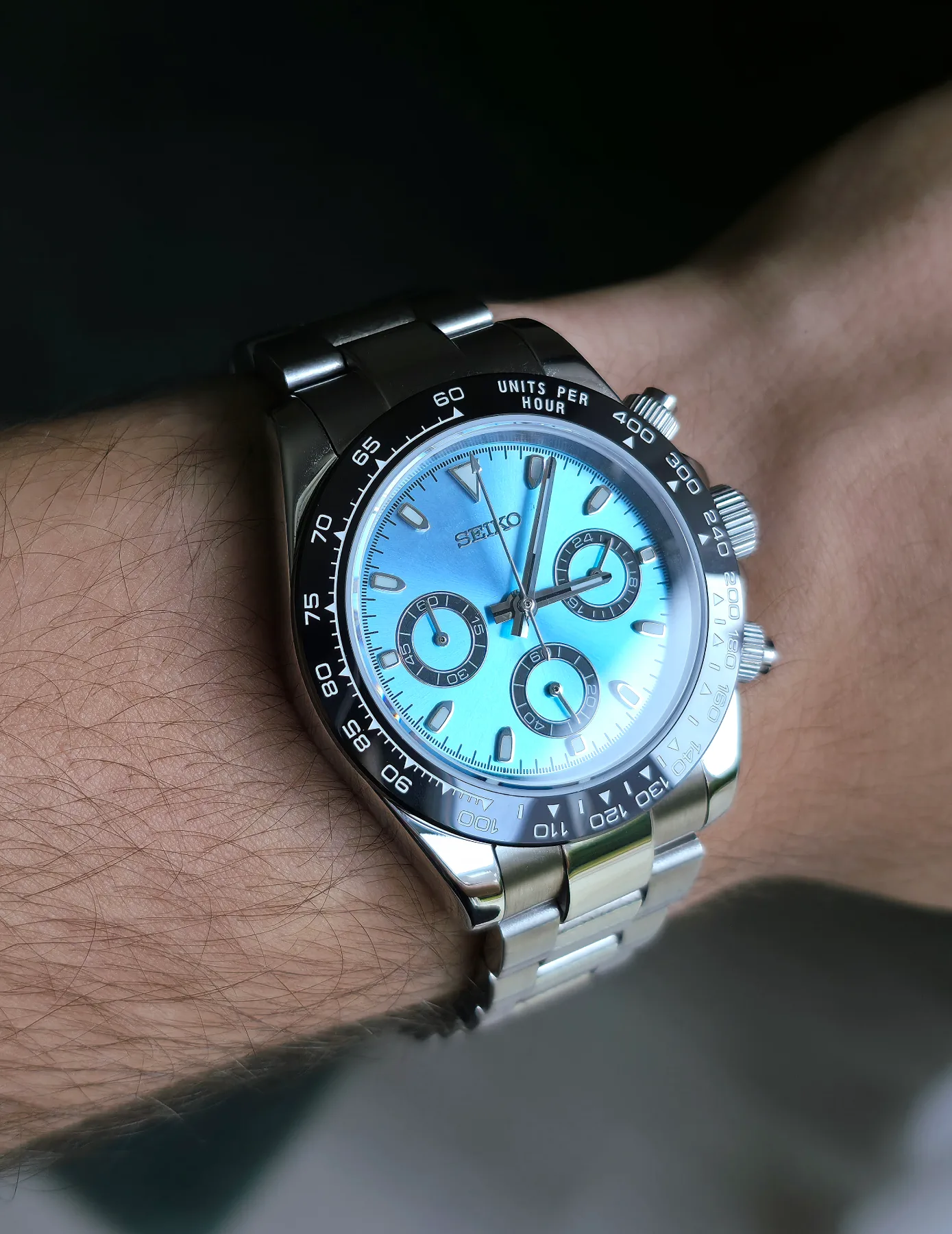 Seiko Mod Daytona Chronographe – Cadran Ice Blue – 40 mm — photo 3