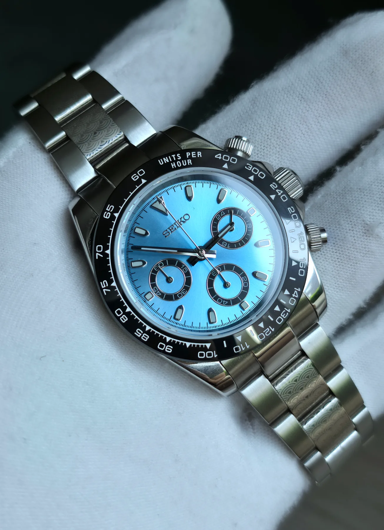 Seiko Mod Daytona Chronographe – Cadran Ice Blue – 40 mm — photo 5