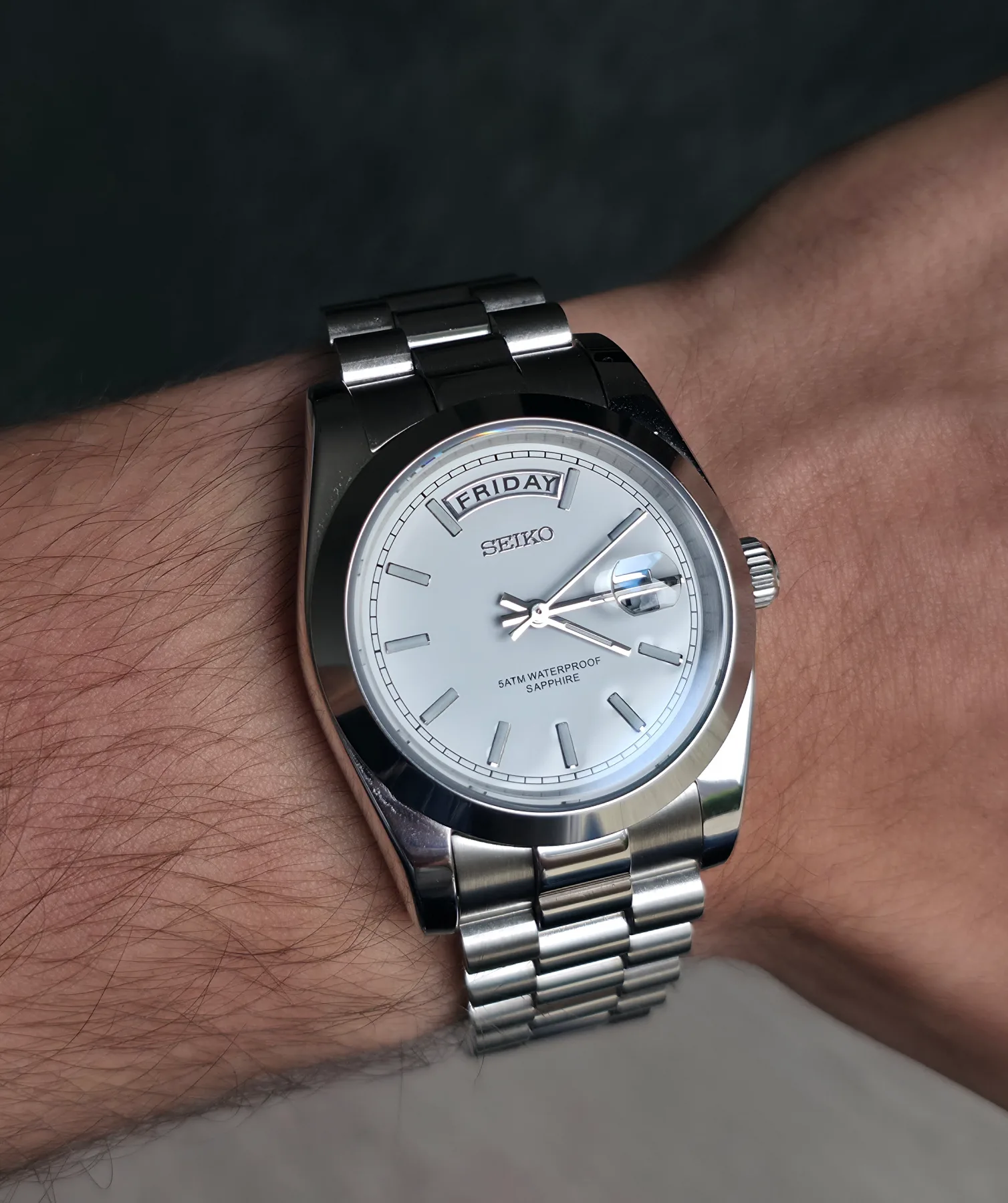 Seiko Mod Day-Date Quartz– Cadran blanc – 36 mm