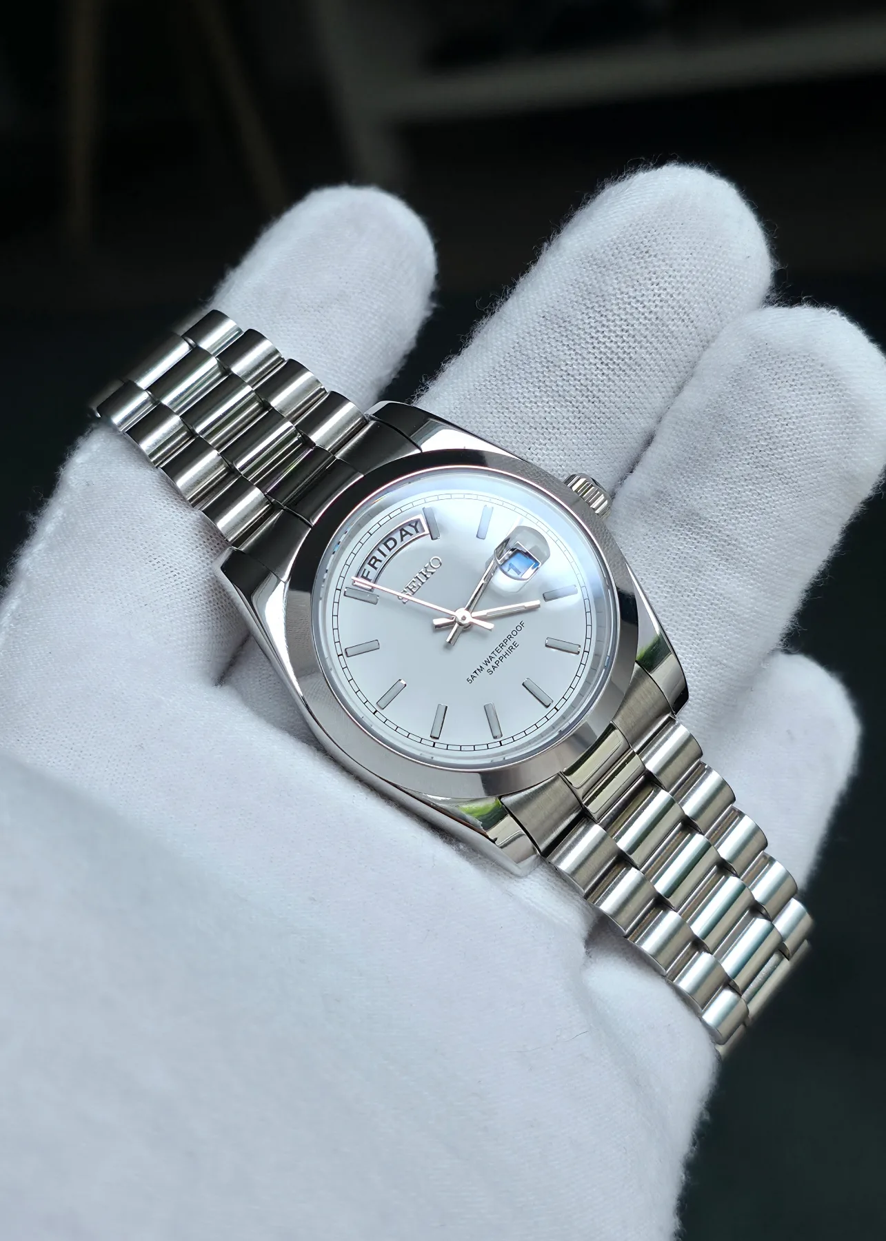 Seiko Mod Day-Date Quartz– Cadran blanc – 36 mm — photo 2
