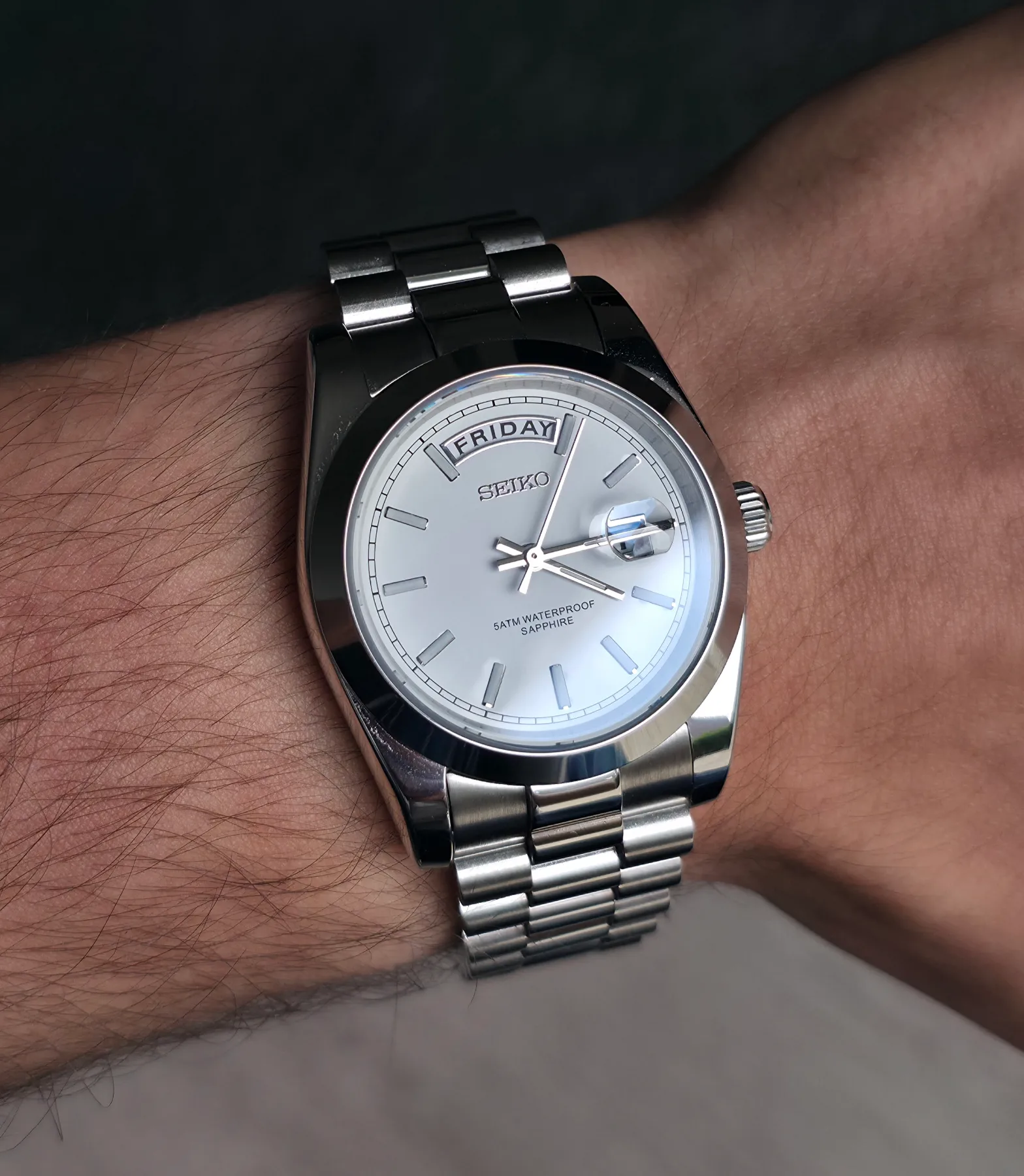 Seiko Mod Day-Date Quartz– Cadran blanc – 36 mm — photo 3