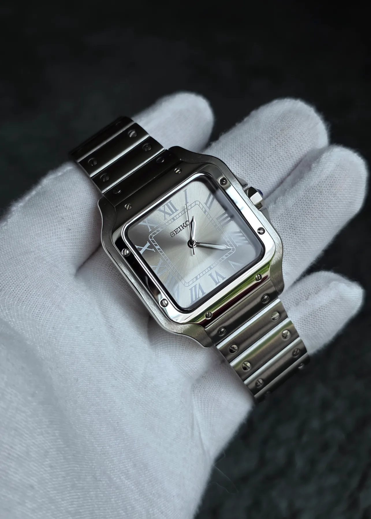 Seiko Mod Santos Automatique – Cadran gris – 38 mm — photo 3