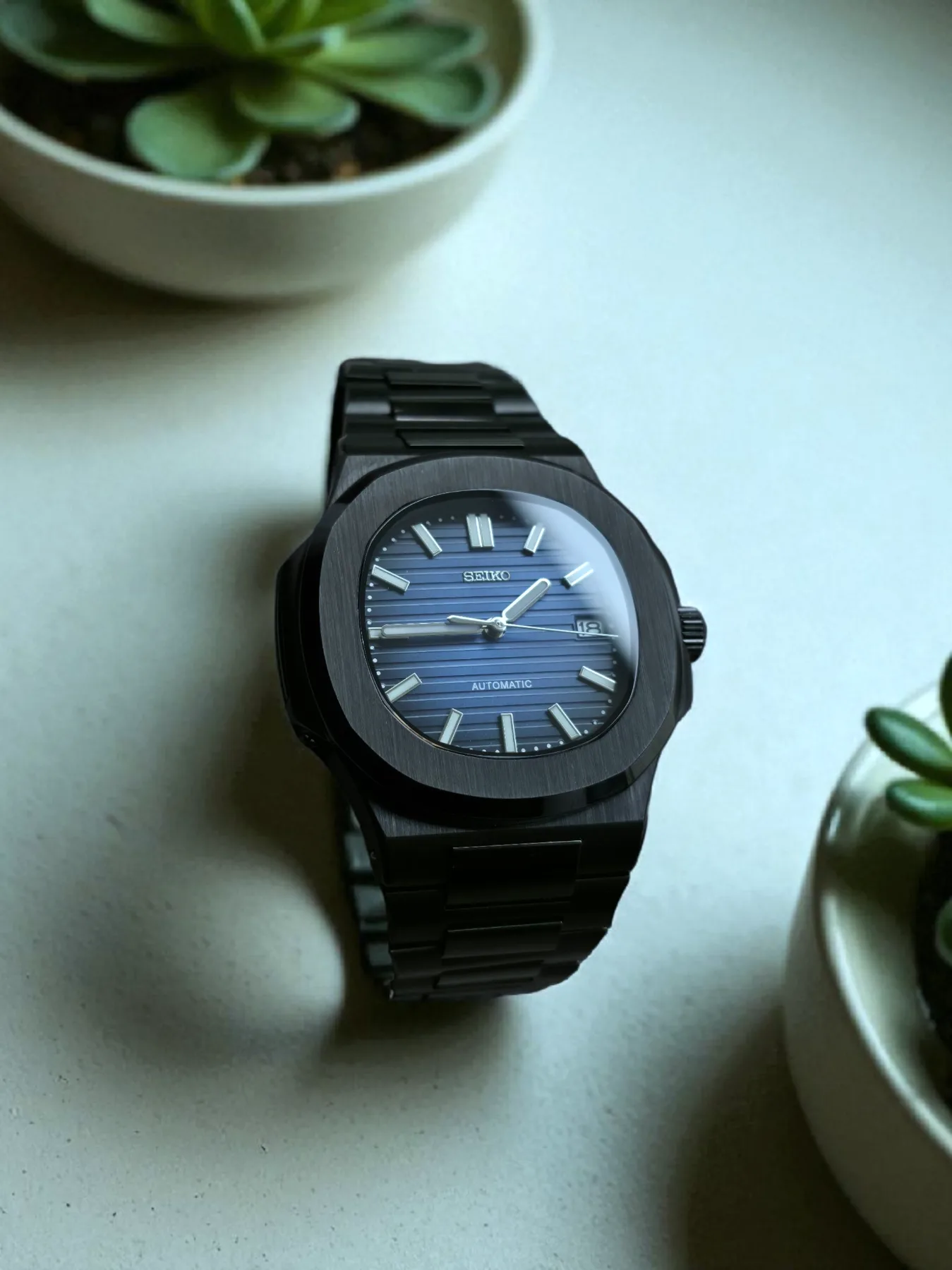Seiko Mod Nautilus Automatique – Cadran bleu acier – Noir — photo 2