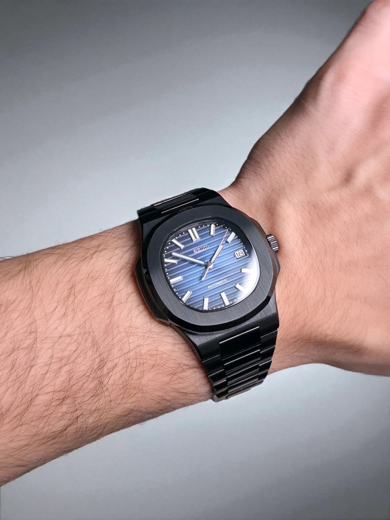 Seiko Mod Nautilus Automatique – Cadran bleu acier – Noir — photo 3