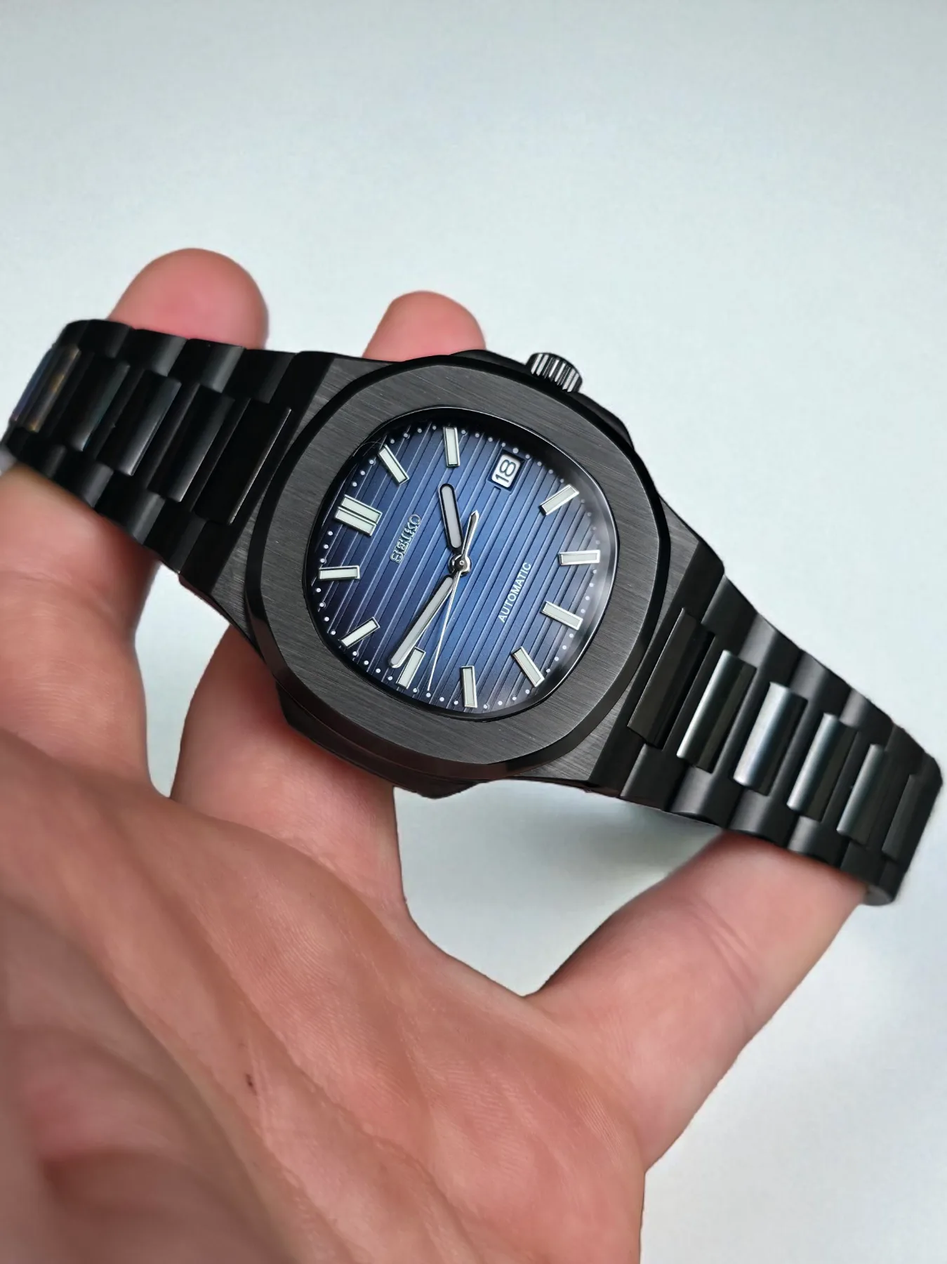 Seiko Mod Nautilus Automatique – Cadran bleu acier – Noir — photo 5