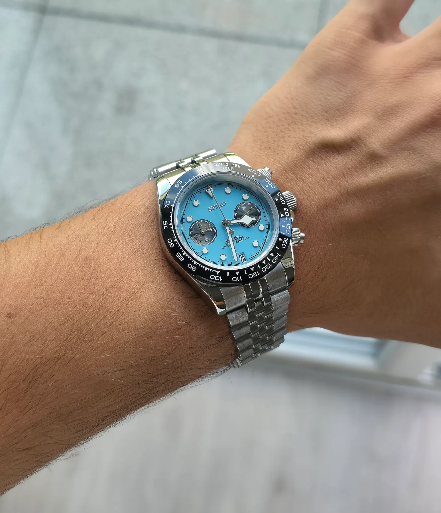 Seiko Mod Daytona Bleu Clair