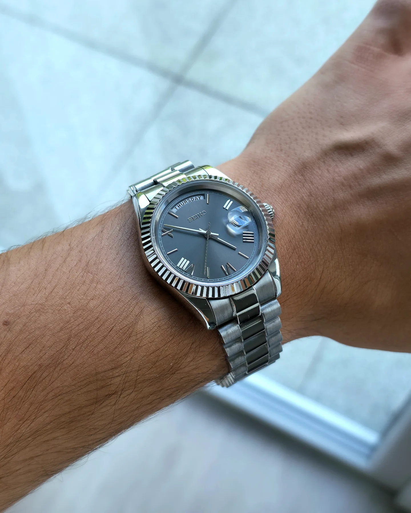 Seiko Mod Automatique Day-Date Gris Anthracite